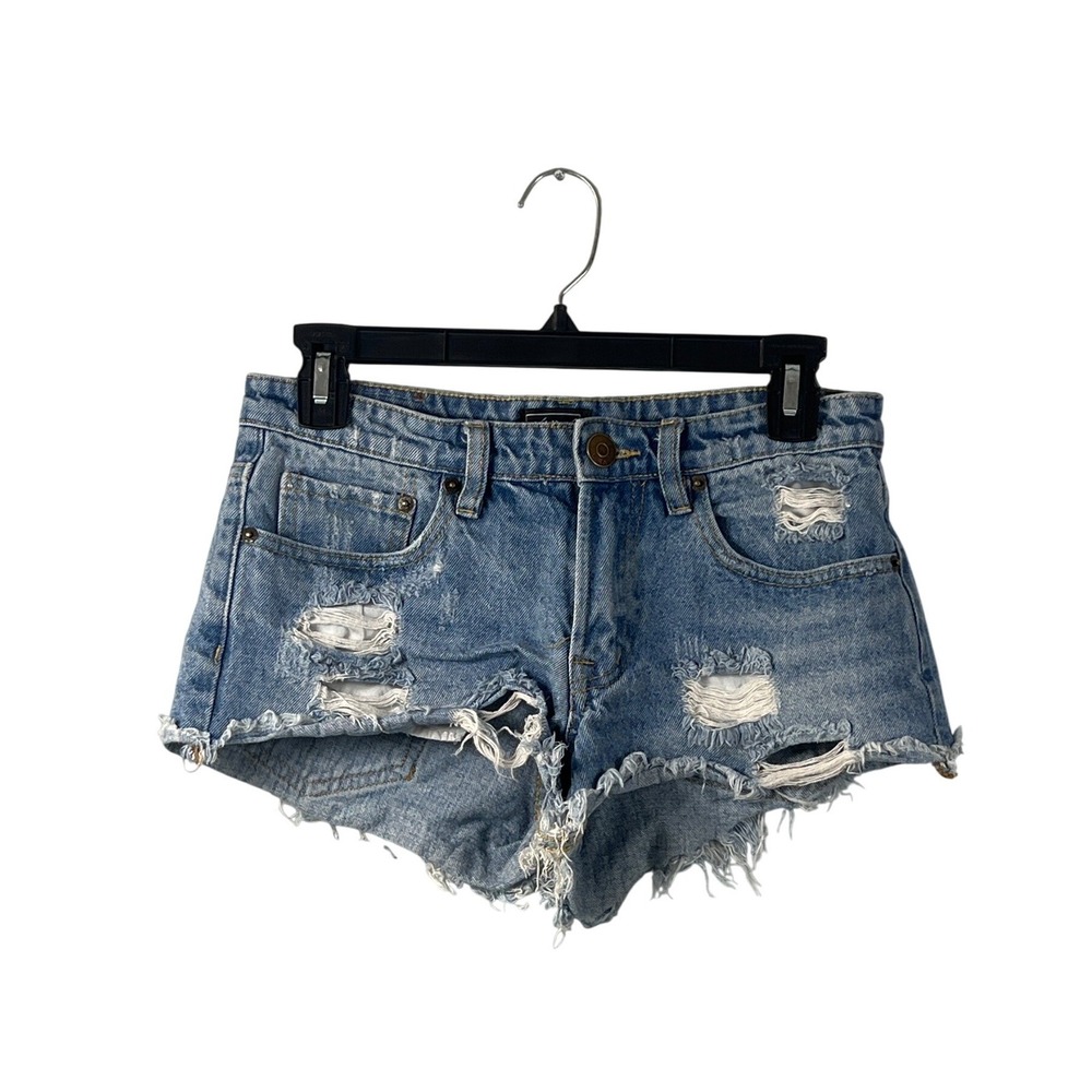 LIRA Denim Shortie Mini Shorts 25 Medium Wash Streetwear Grunge Whimsigoth Beach